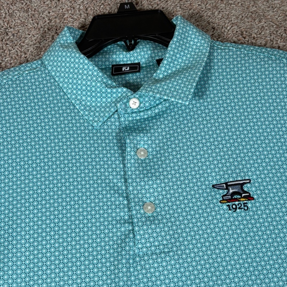 FootJoy Mens XL Teal Geometric Diamond Print Golf Polo Shirt 1925 Anvil Logo